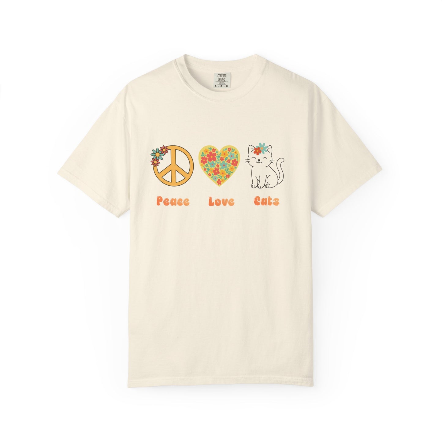 Peace Love Cats T-Shirt — Floral Peace Sign & Heart Cat Graphic Tee