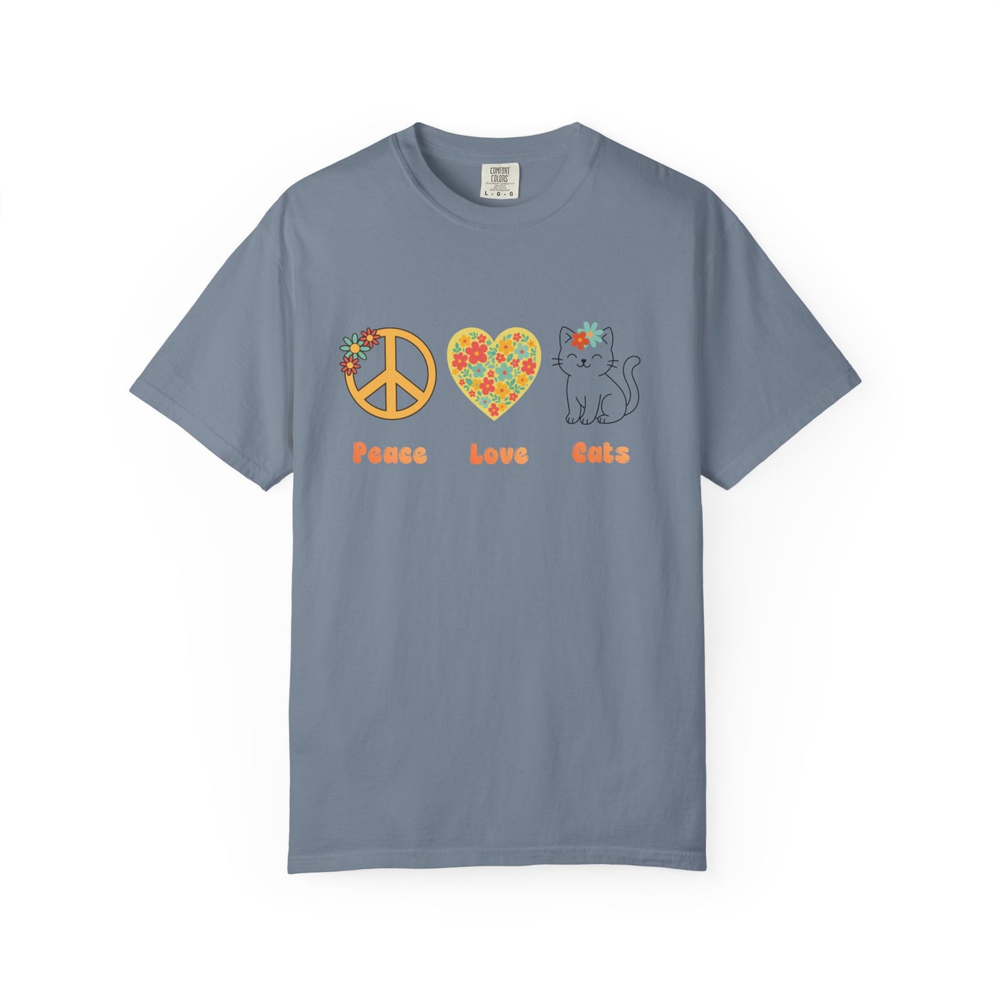 Peace Love Cats T-Shirt — Floral Peace Sign & Heart Cat Graphic Tee