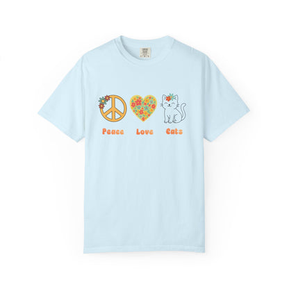 Peace Love Cats T-Shirt — Floral Peace Sign & Heart Cat Graphic Tee