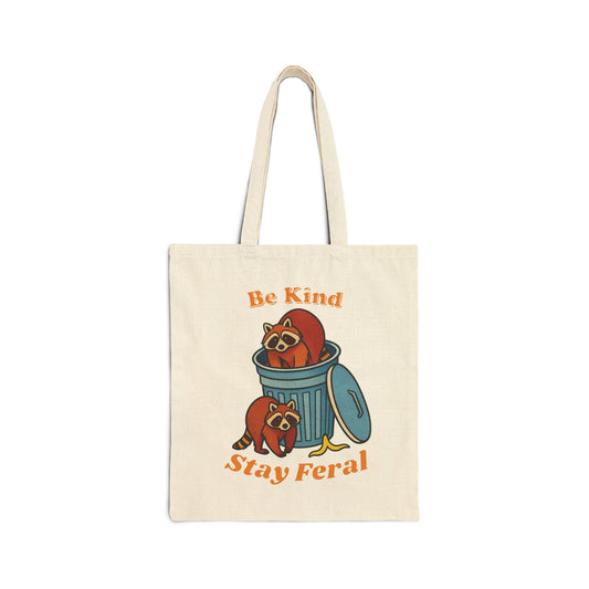 Be Kind Stay Feral – Retro Raccoon Canvas Tote