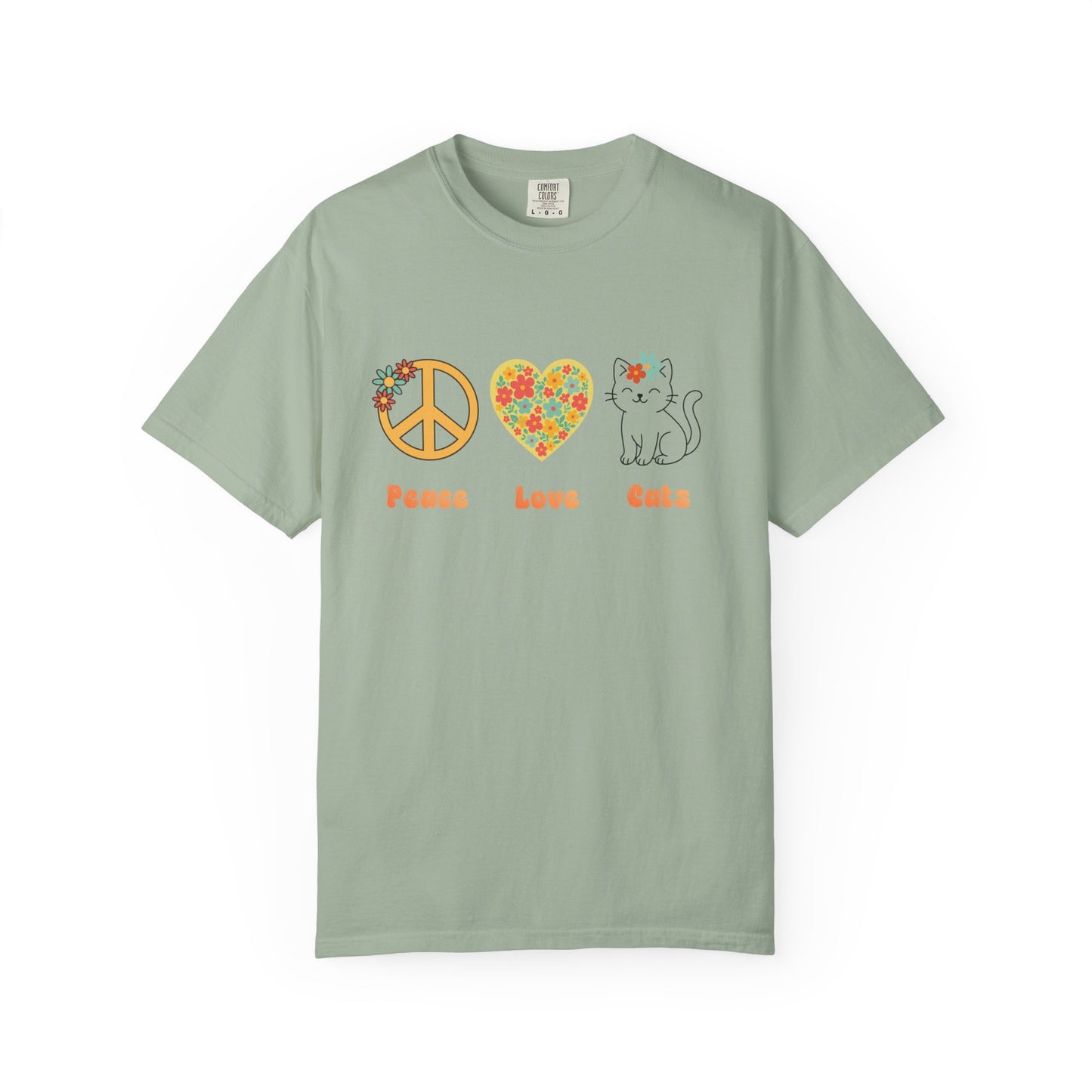 Peace Love Cats T-Shirt — Floral Peace Sign & Heart Cat Graphic Tee