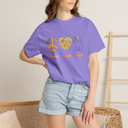 Peace Love Cats T-Shirt — Floral Peace Sign & Heart Cat Graphic Tee