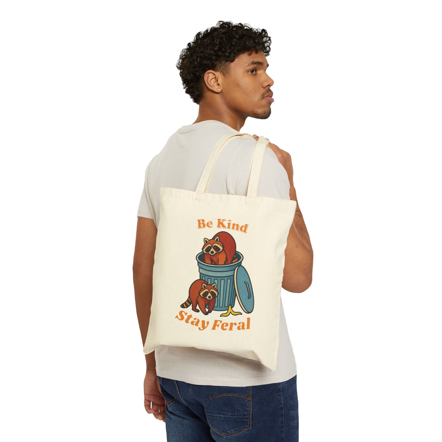 Be Kind Stay Feral – Retro Raccoon Canvas Tote