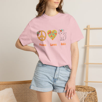 Peace Love Cats T-Shirt — Floral Peace Sign & Heart Cat Graphic Tee