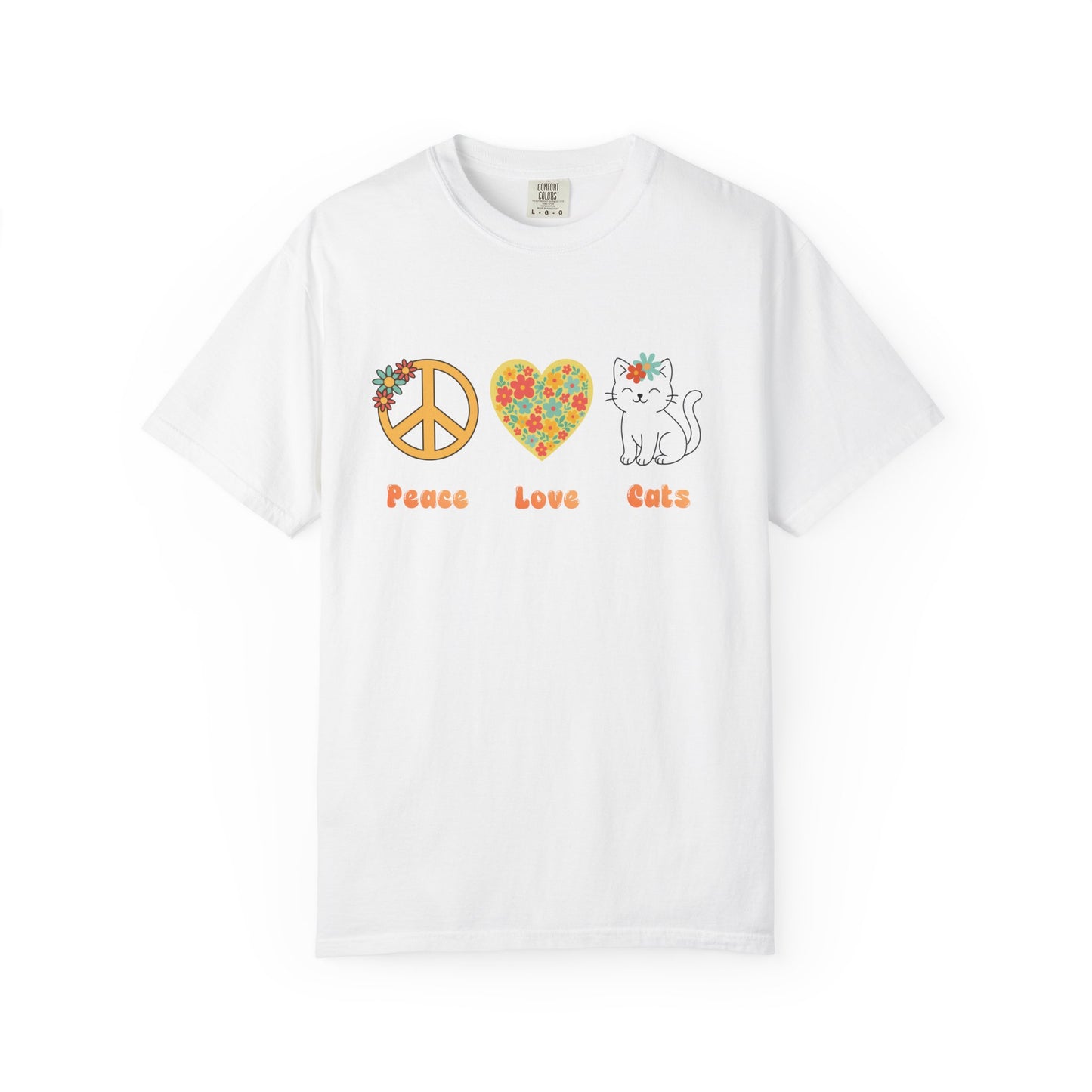 Peace Love Cats T-Shirt — Floral Peace Sign & Heart Cat Graphic Tee