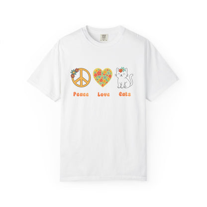 Peace Love Cats T-Shirt — Floral Peace Sign & Heart Cat Graphic Tee