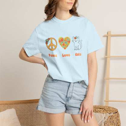Peace Love Cats T-Shirt — Floral Peace Sign & Heart Cat Graphic Tee