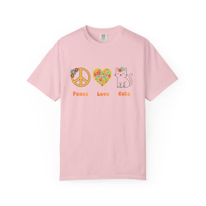 Peace Love Cats T-Shirt — Floral Peace Sign & Heart Cat Graphic Tee